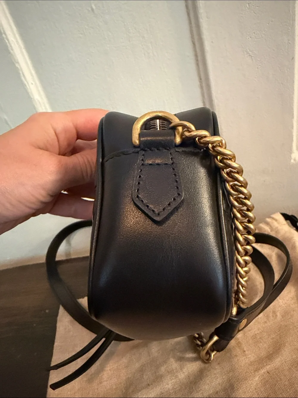 Gucci Black Chevron Leather Small Marmont Crossbody with Gold GG - Picture 9 of 11